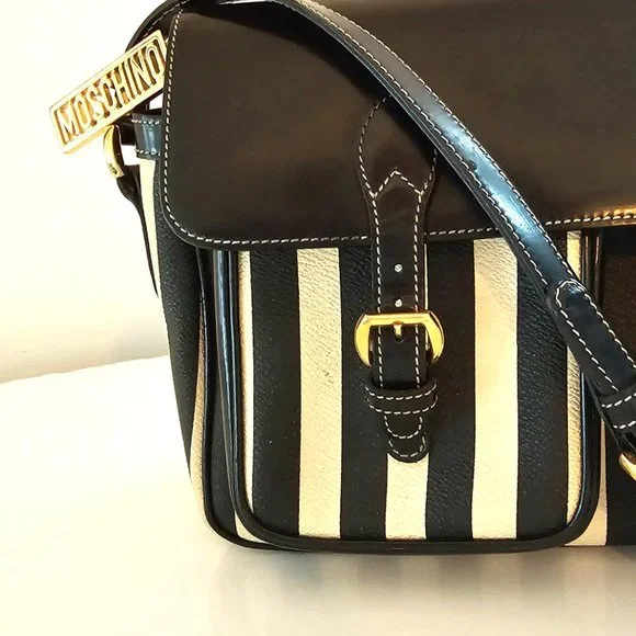 MOSCHINO Bag. Moschino by Redwall Vintage Cream & Black Striped Print - Picture 4 of 13